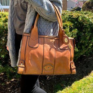 Fossil Cognac Leather Medium Tote